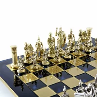 S11BLU шахи "Manopoulos", "Греко-римські", латунь, у дерев'яному футлярі, сині, 44х44см, 7,4 кг