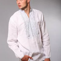 Белая мужская вышиванка с длинным рукавом