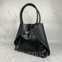Женская сумка "Флай" натуральная кожа, черная с плетенкой