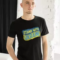 Прекрасная Патриотическая мужская футболка Украина на черной ткани М-07