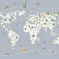 Мапа світу на українській мові з корабликами та повітряними кулями 150*98 см