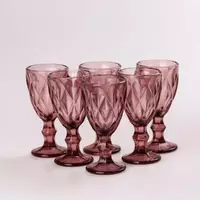 Набір чарок для міцних напоїв фігурних гранованих із товстого скла, рожевий